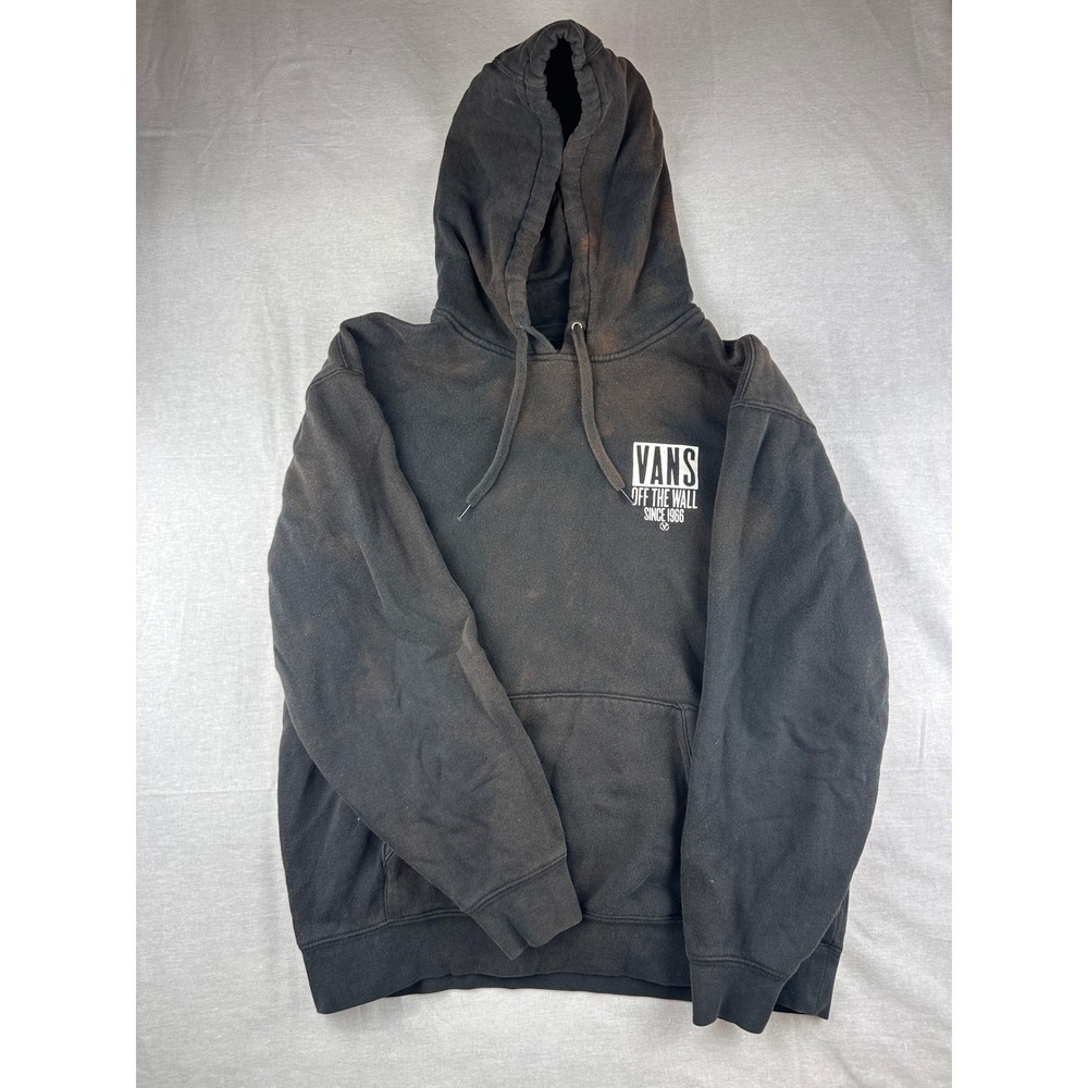 Vans Off The Wall Hoodie Mens Small Black Distressed Graphic Pullover Sweatshirt